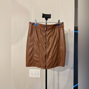 Haute Monde Front Zipper Faux Leather Skirt